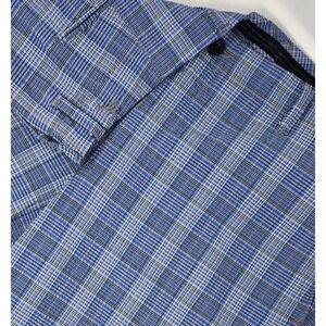 Tommy Bahama Seersucker Shorts Men's 35 Blue Plaid Expandable Waist Stretch 9.5"